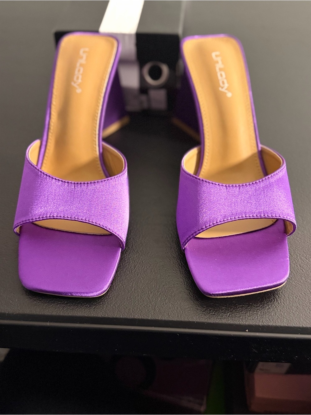 Unlabeled Purple Satin Slide Mules with Wide Strap